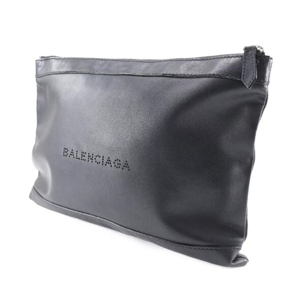 BALENCIAGA Navy clip M Clutch bag 373834 black lambskin unisex - Picture 1 of 9